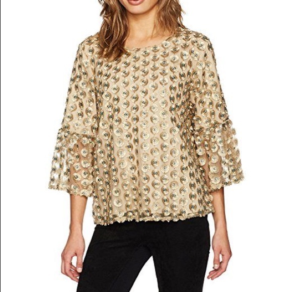 Calvin Klein Tops - Calvin Klein Embroidered Metallic Blouse Sz S EUC